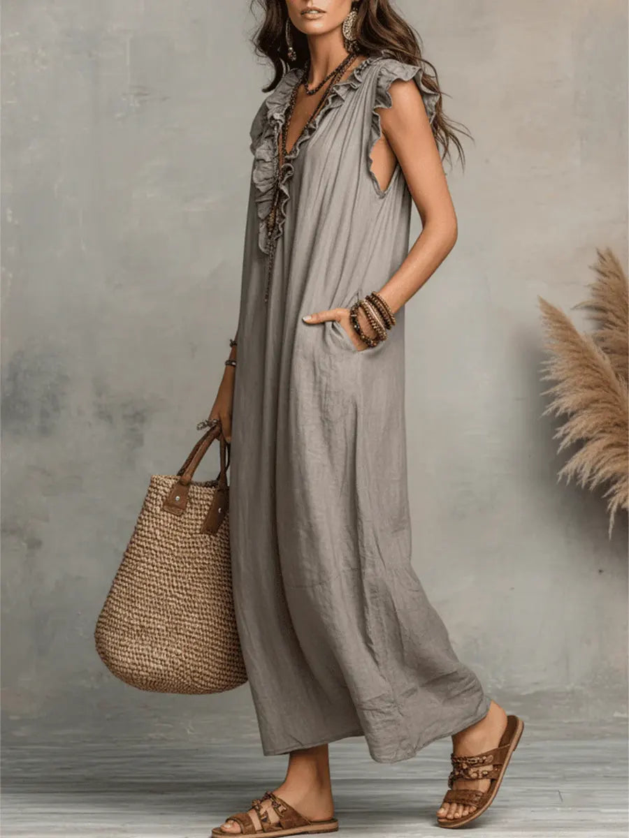 Adele ruffle V neck maxi dress - additional angle