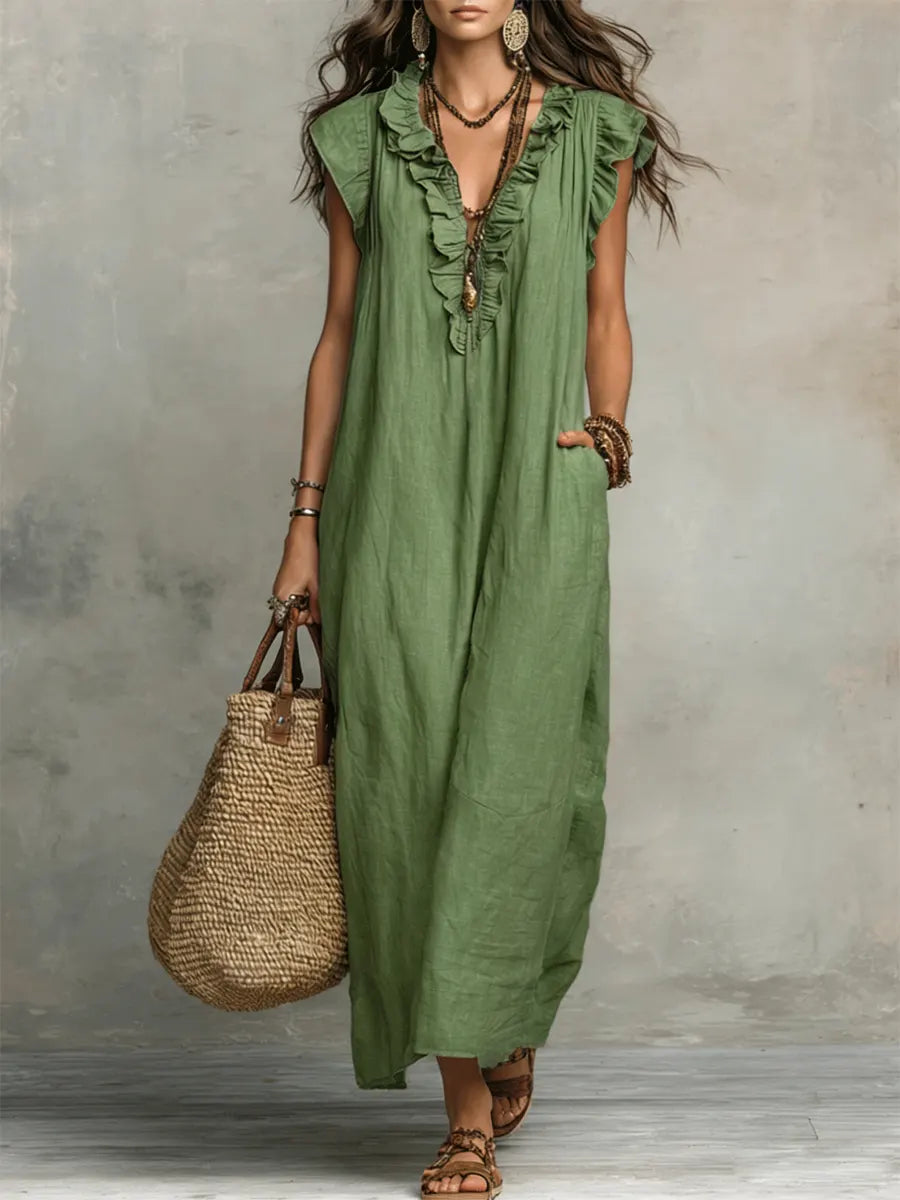 Adele ruffle V neck maxi dress - side view