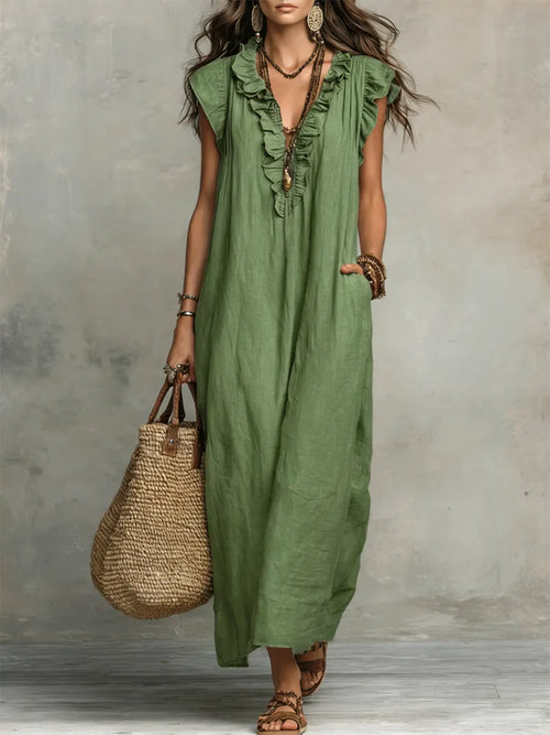 Adele ruffle V neck maxi dress - side view