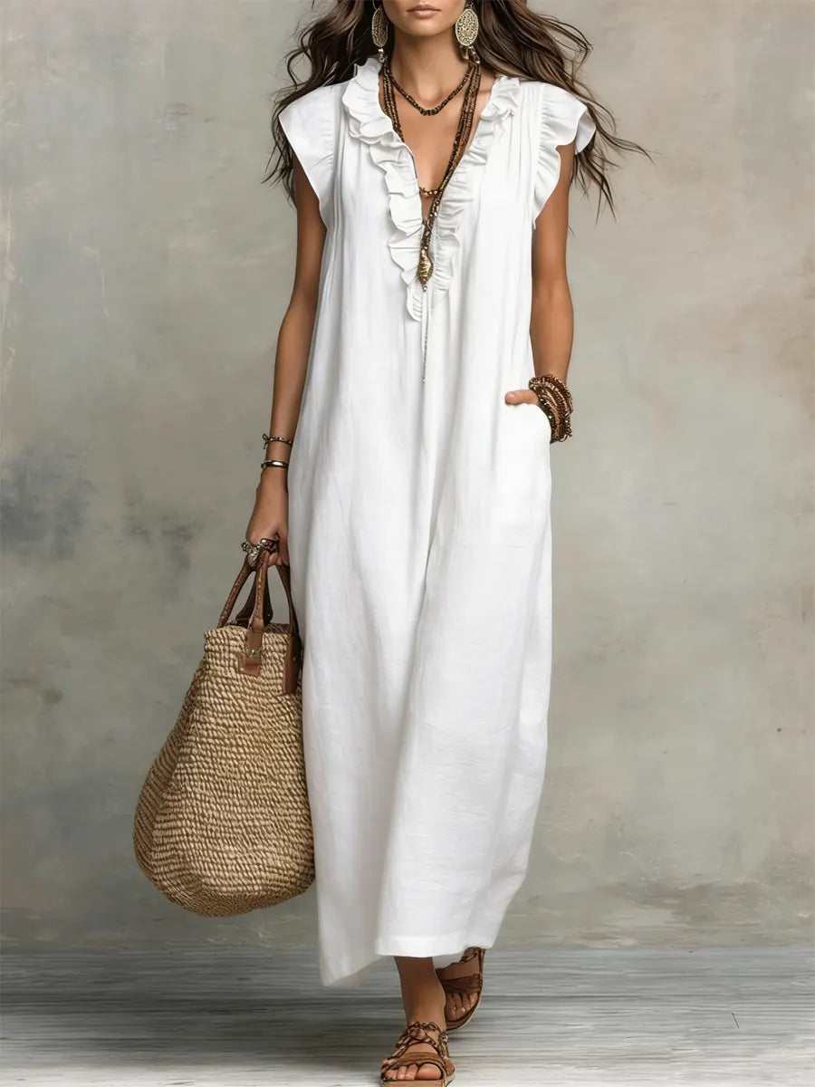 Adele ruffle V neck maxi dress - color option