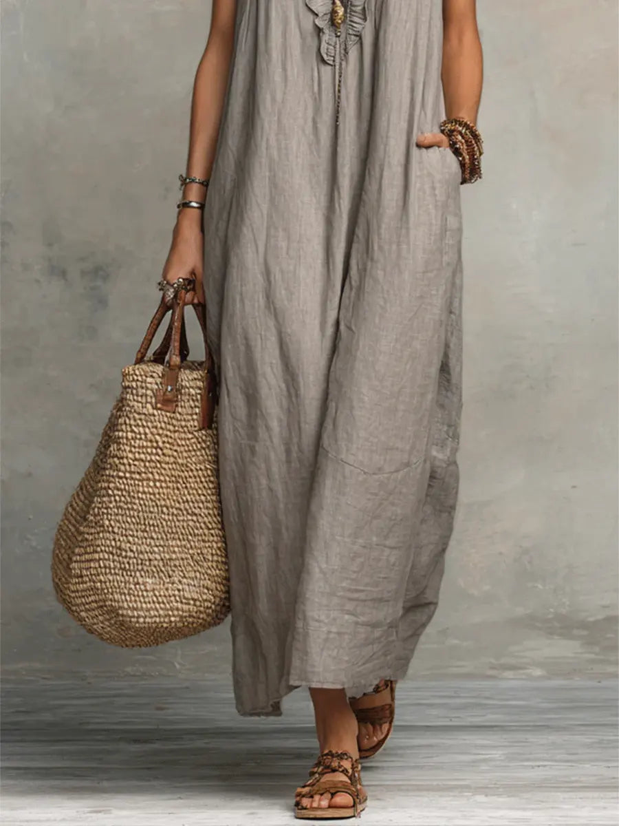 Adele ruffle V neck maxi dress - close up