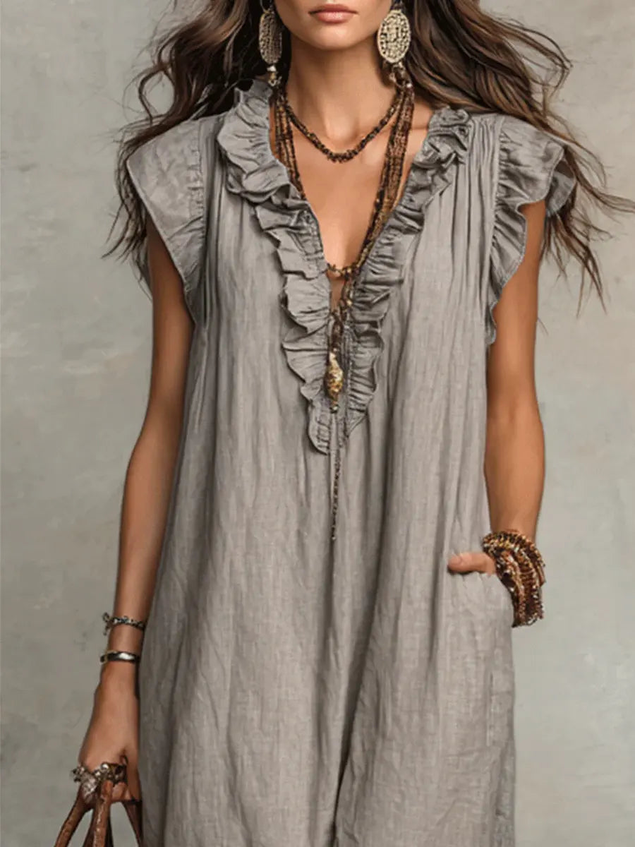 Adele ruffle V neck maxi dress - detail view