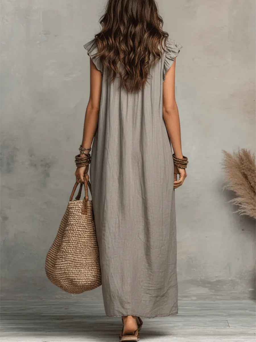 Adele ruffle V neck maxi dress - full look