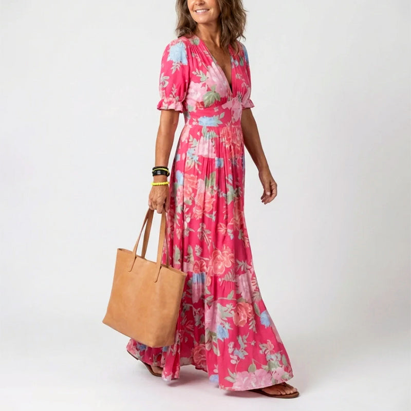 Agnes pleated floral maxi dress - front view