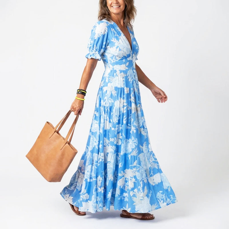 Agnes pleated floral maxi dress - back view