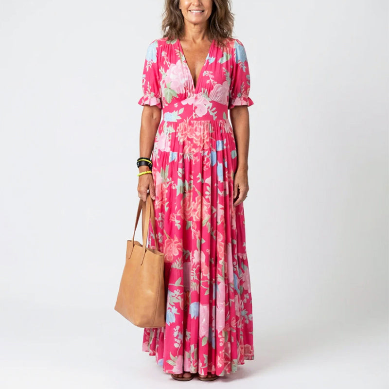 Agnes pleated floral maxi dress - styled outfit