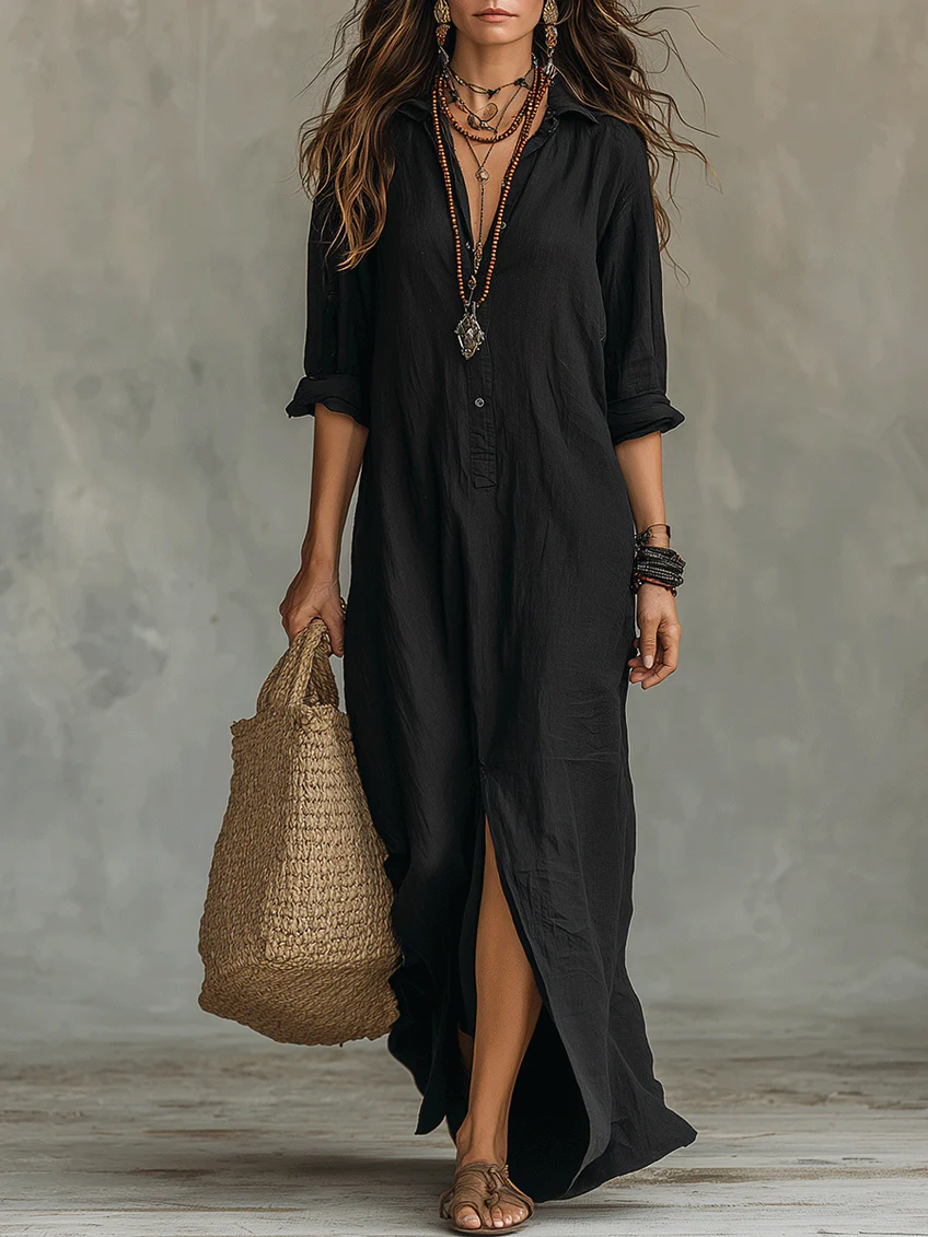alba button front maxi shirt dress - front view