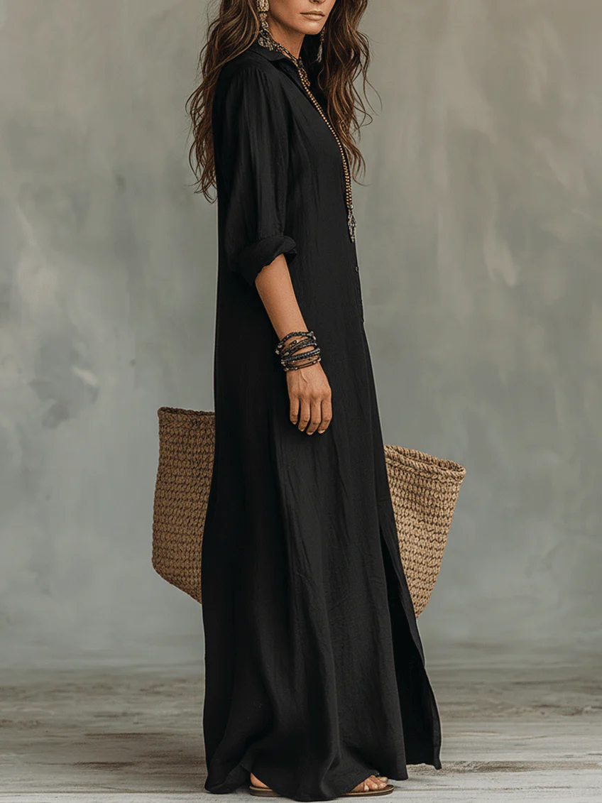 alba button front maxi shirt dress - side view