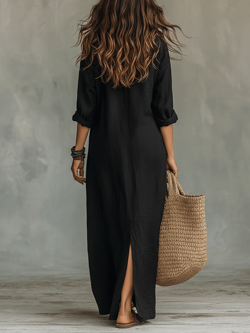 alba button front maxi shirt dress - back view