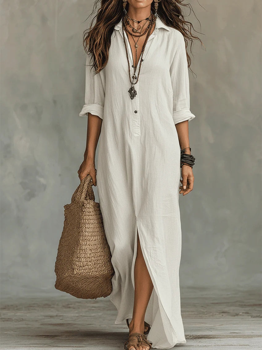 alba button front maxi shirt dress - styled outfit