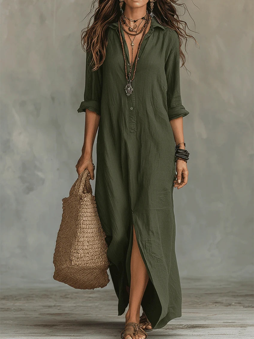 alba button front maxi shirt dress - full look