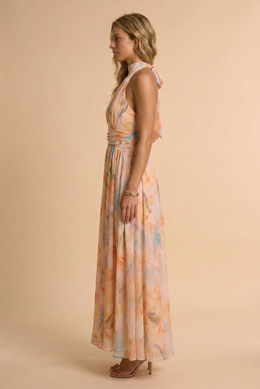 Alice watercolor halter maxi dress - side view
