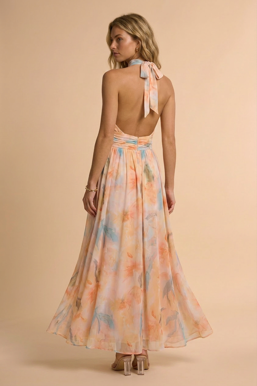 Alice watercolor halter maxi dress - back view
