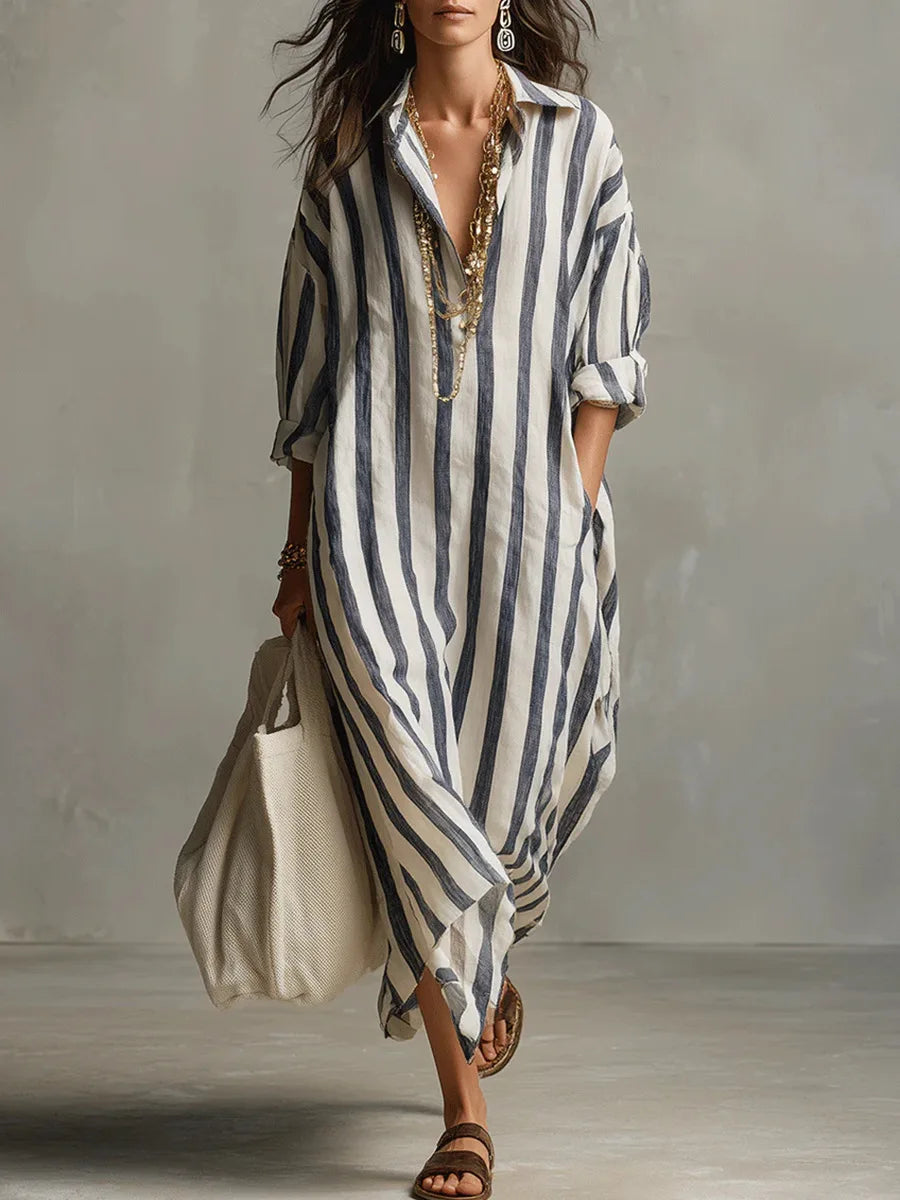 Alicia striped shirt midi dress - front view