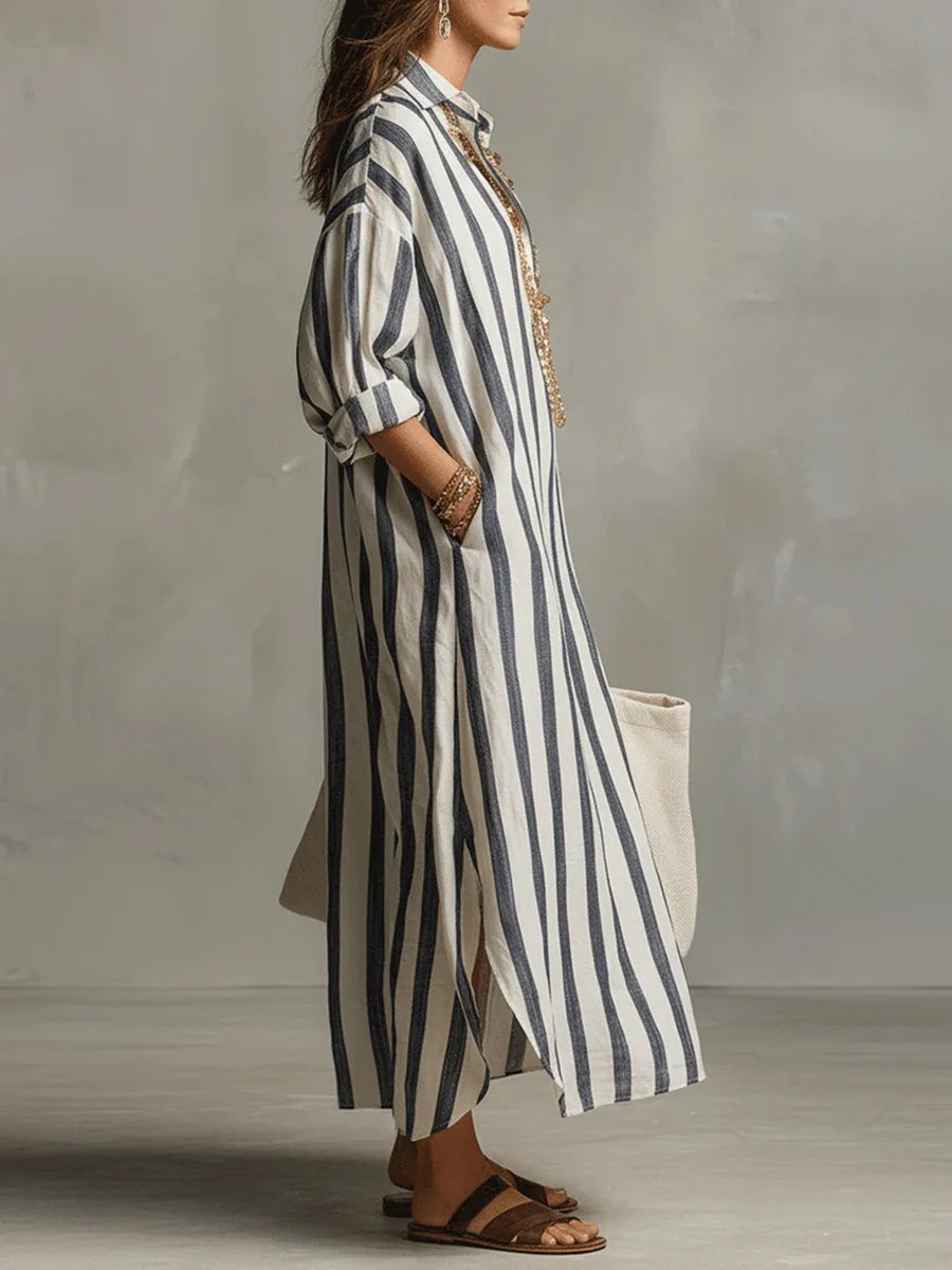 Alicia striped shirt midi dress - side view