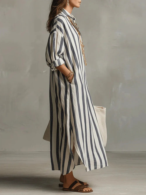 Alicia striped shirt midi dress - side view
