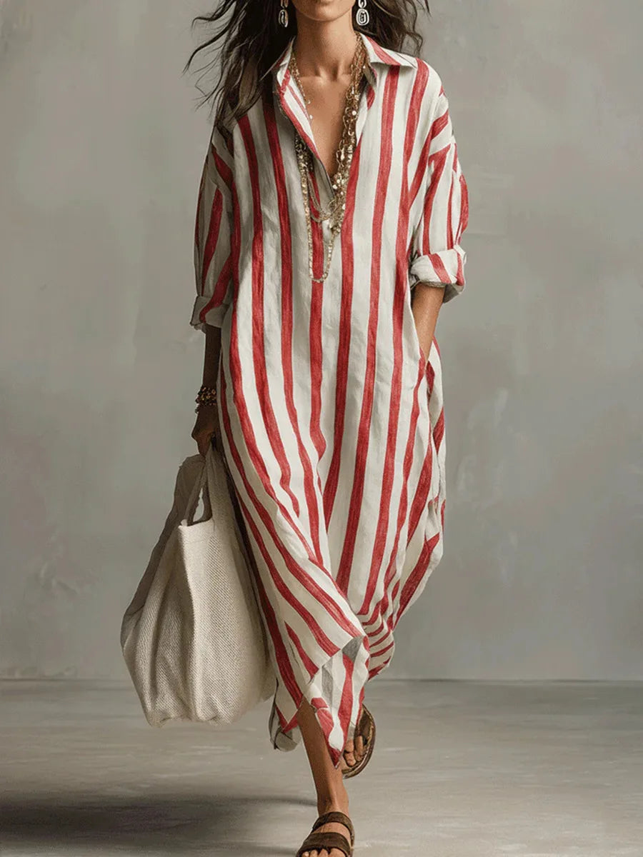Alicia striped shirt midi dress - close up