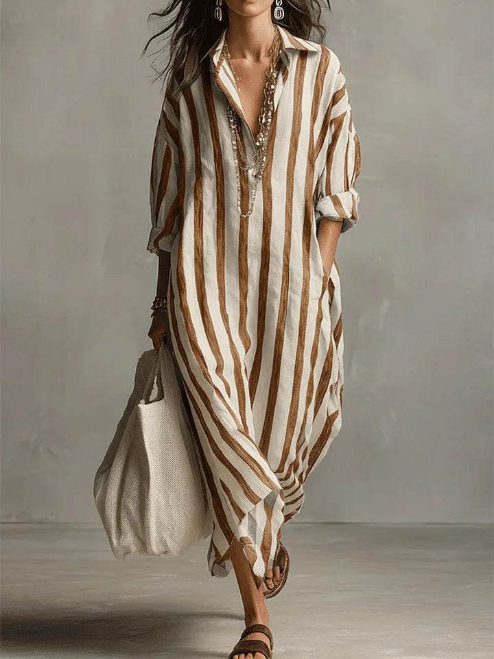 Alicia striped shirt midi dress - full look