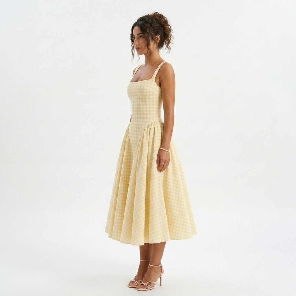 Amy gingham wedding guest midi dress - side view