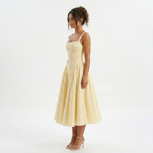 Amy gingham wedding guest midi dress - side view