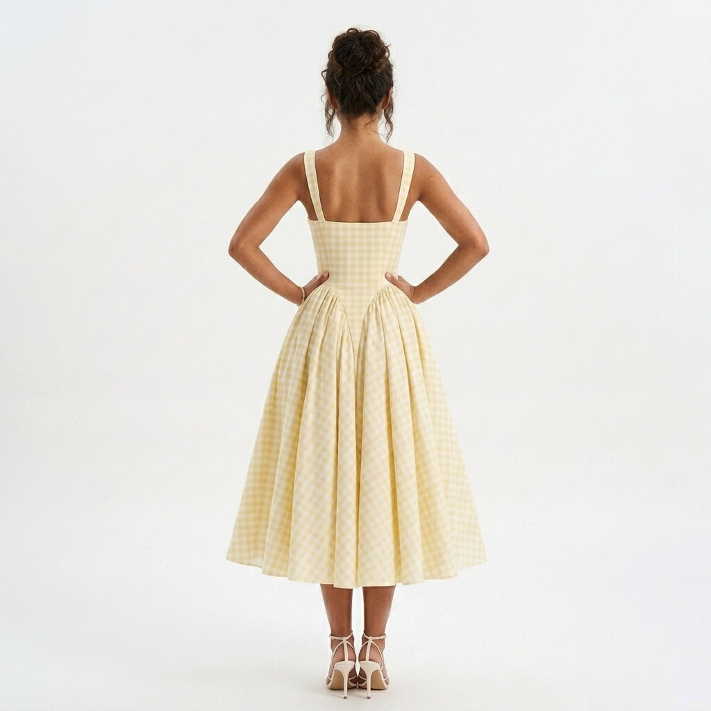Amy gingham wedding guest midi dress - strap detail