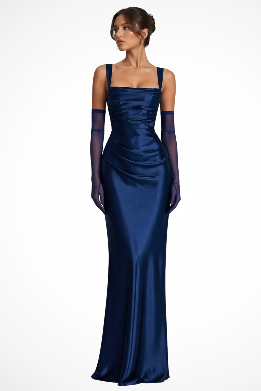 Andrea square neck evening maxi dress - scarf detail