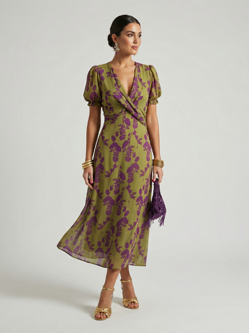 Anna V-neck wrap midi dress - front view