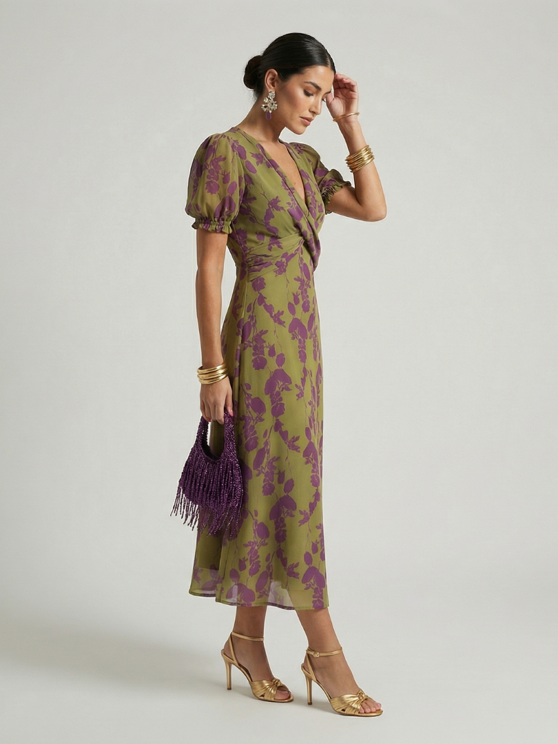 Anna V-neck wrap midi dress - side view