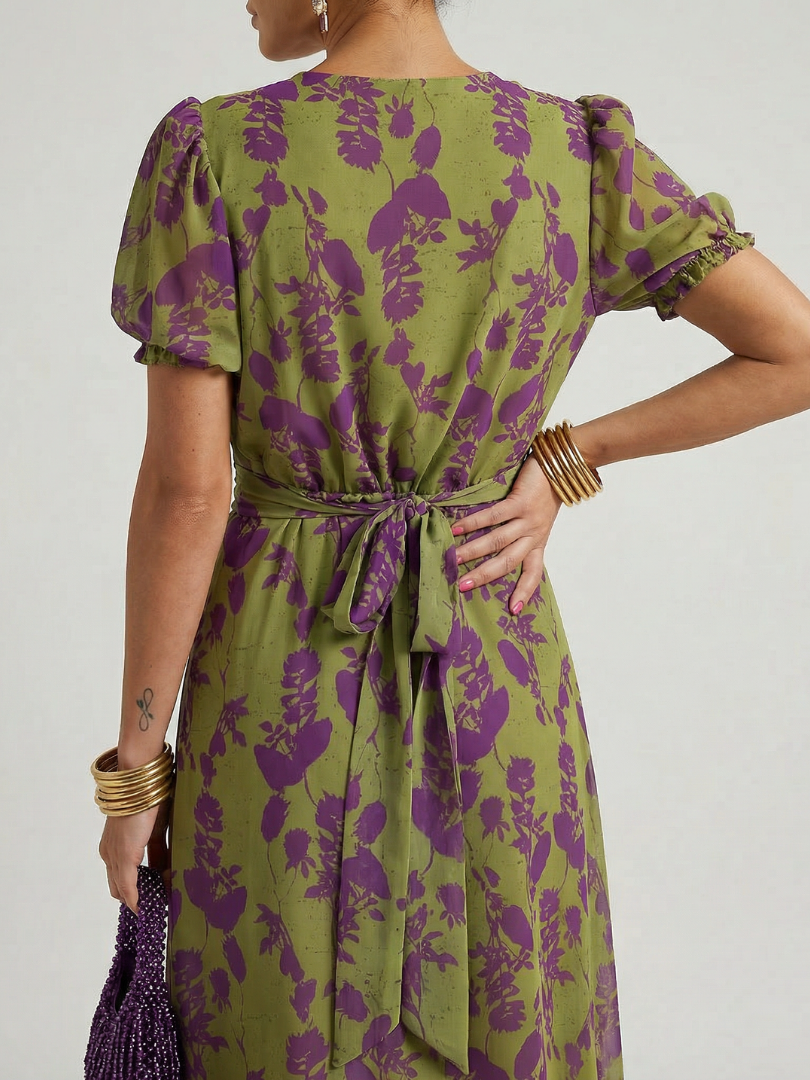 Anna V-neck wrap midi dress - bodice detail
