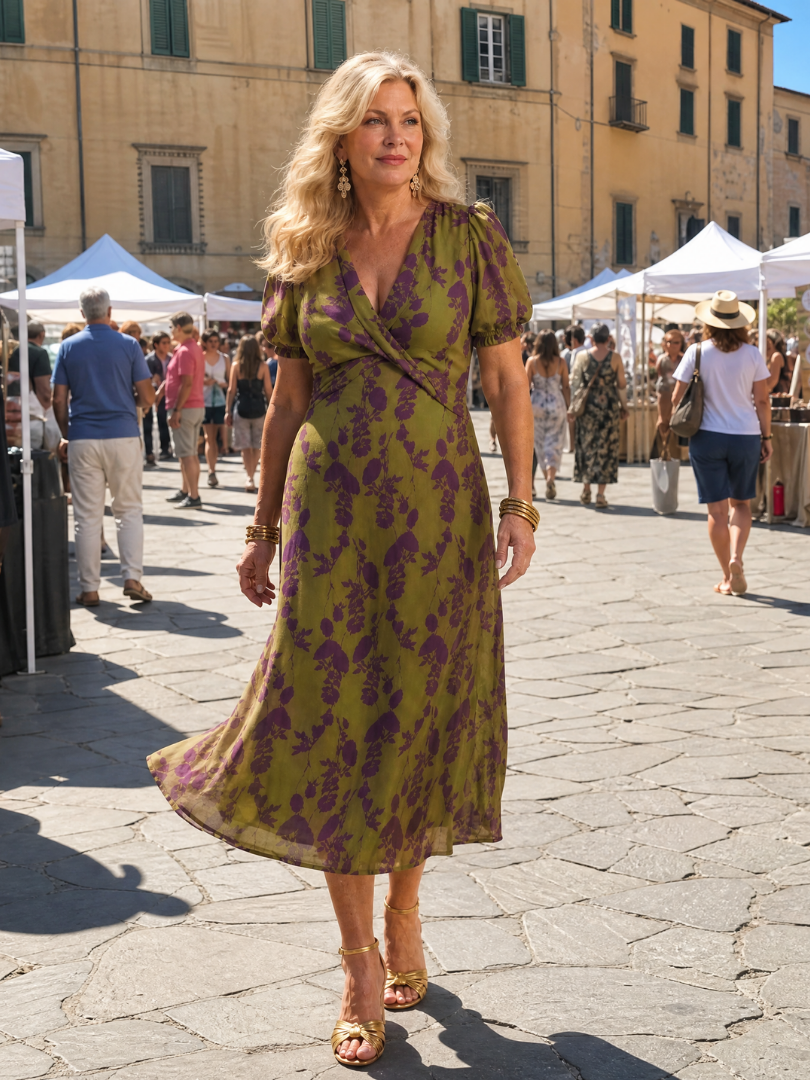 Anna V-neck wrap midi dress - full look 2