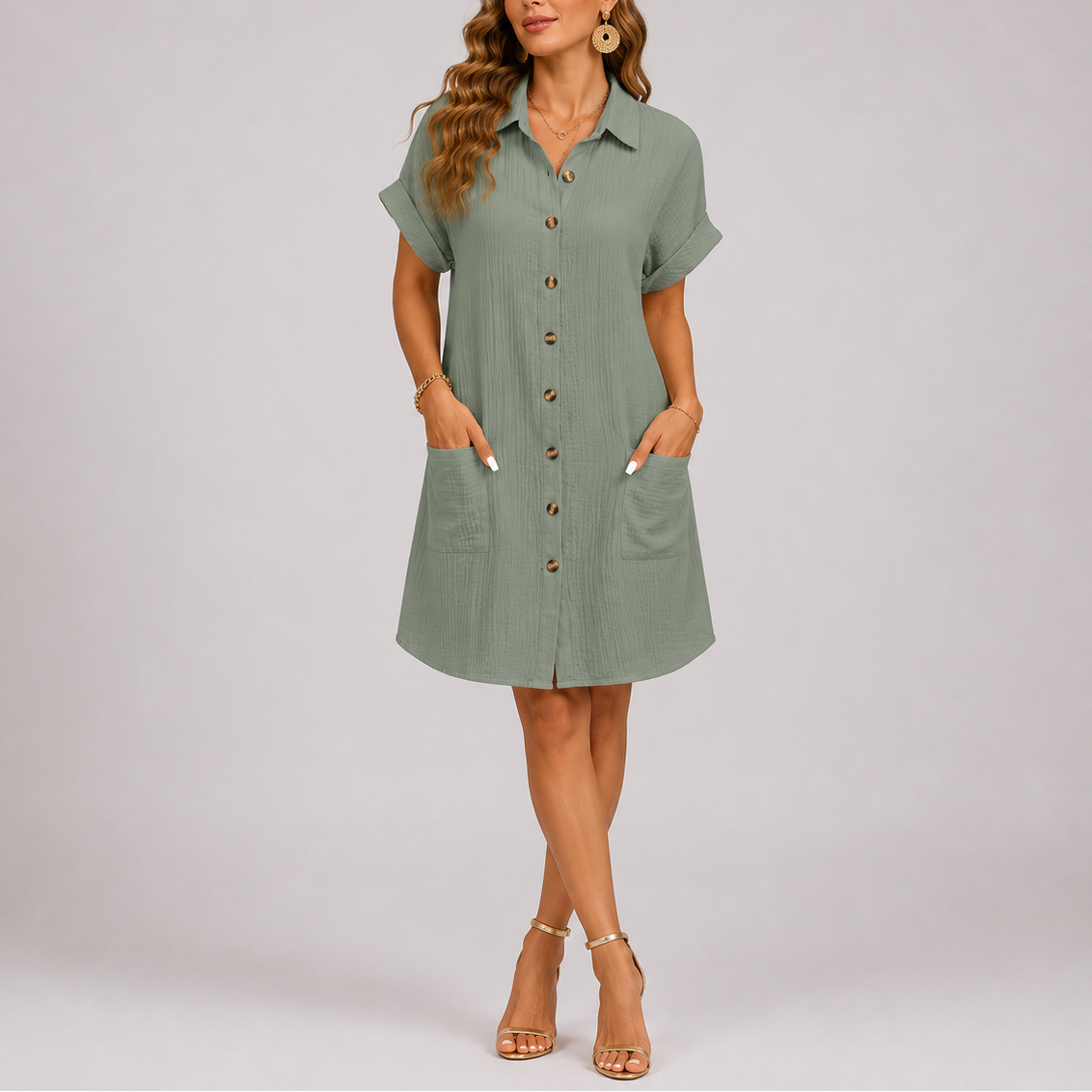 Anneliese relaxed fit shirt dress with pockets - styled outfit