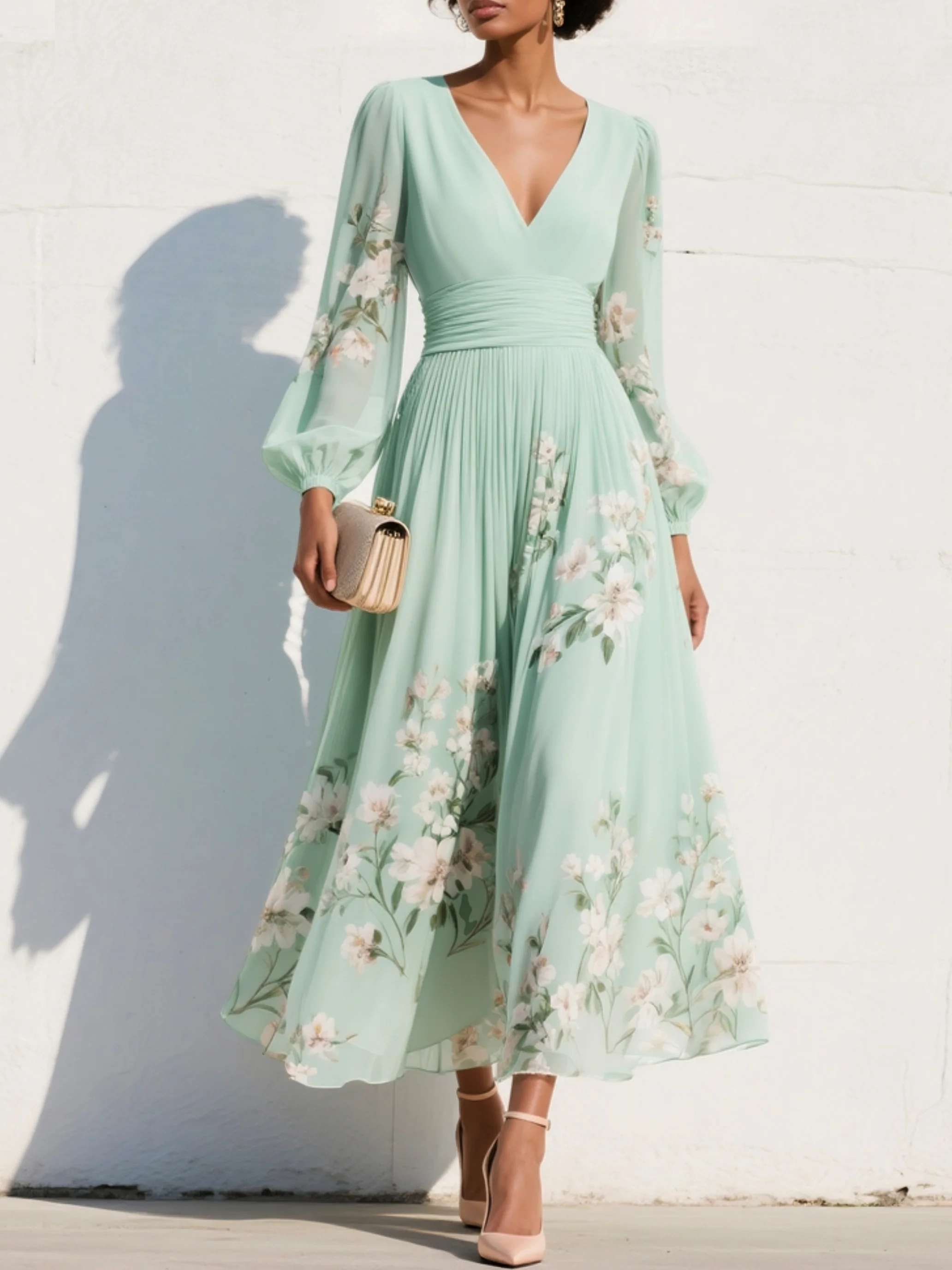 Anouk floral V neck midi dress - front view