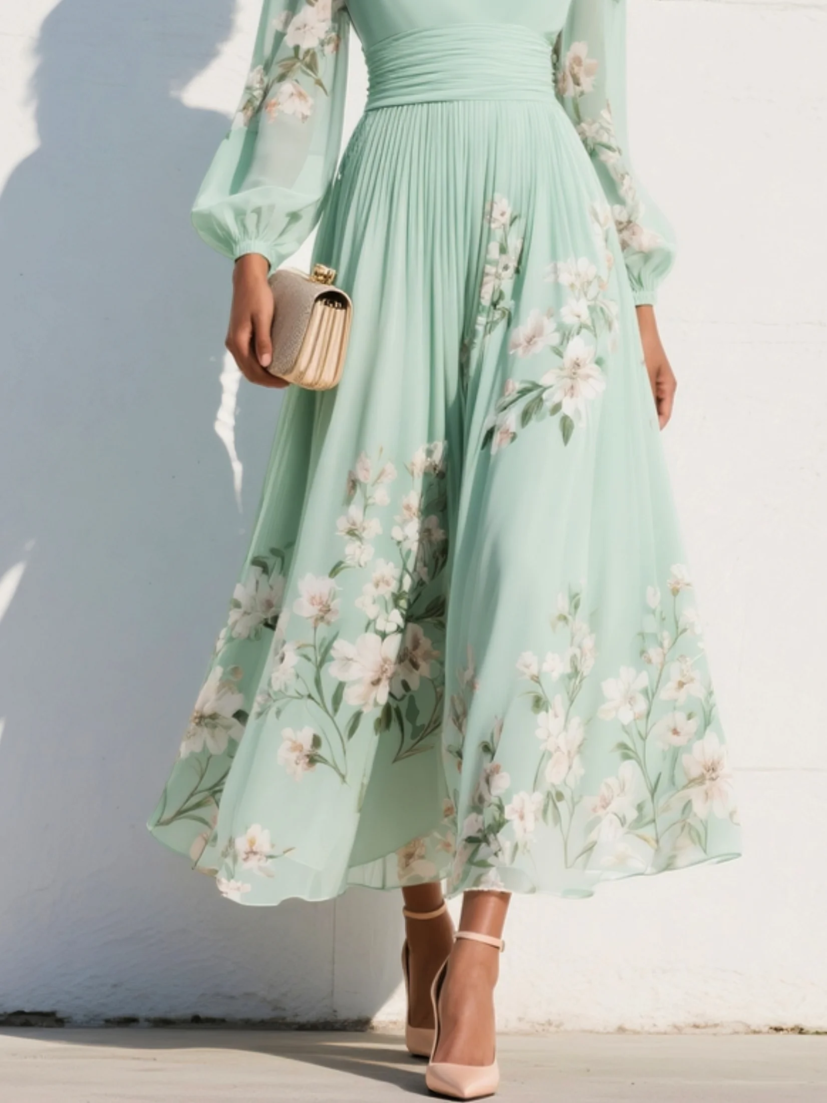 Anouk floral V neck midi dress - full look