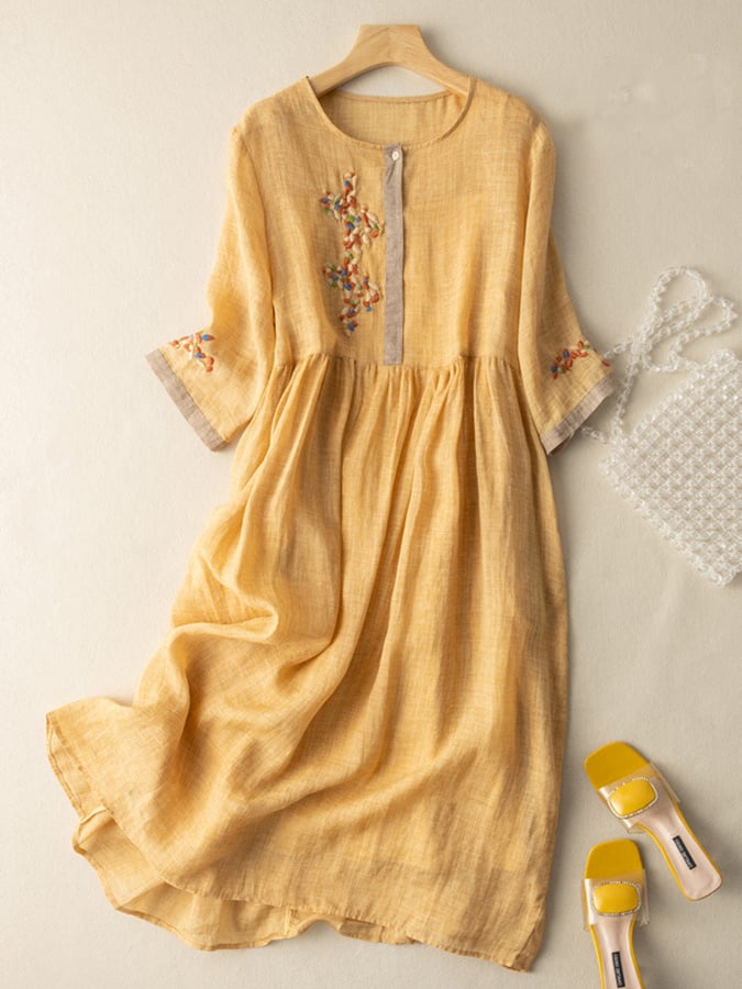 Antonia embroidered linen midi dress - front view