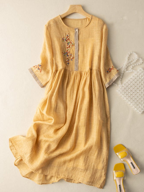 Antonia embroidered linen midi dress - front view