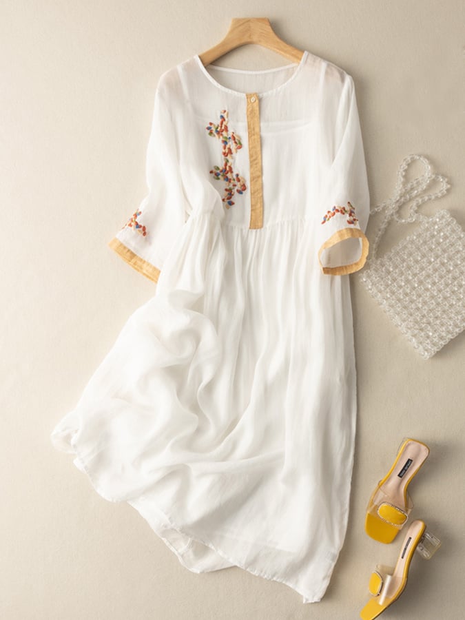 Antonia embroidered linen midi dress - back view