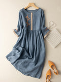 Antonia embroidered linen midi dress - embroidery detail
