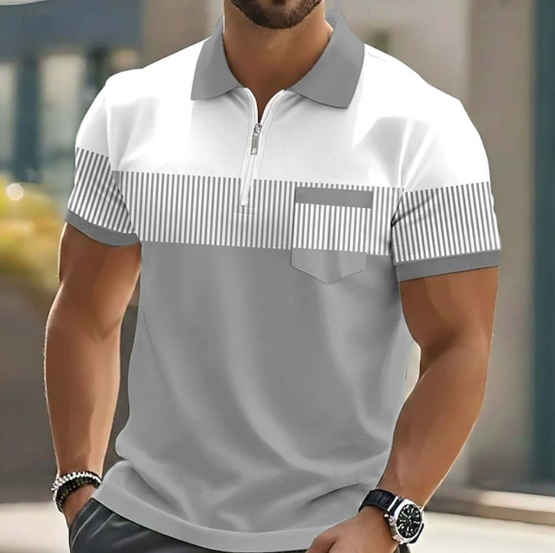 Barnaby striped zip henley - front view