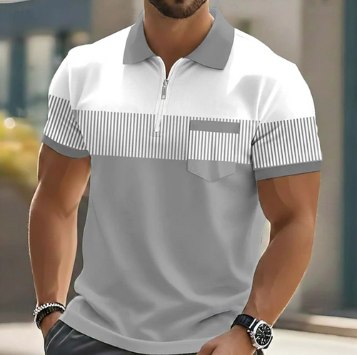 Barnaby striped zip henley - front view
