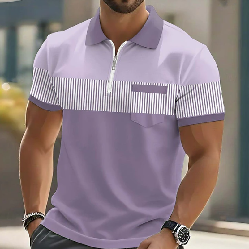 Barnaby striped zip henley - side view