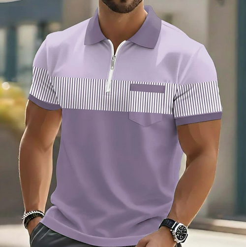 Barnaby striped zip henley - side view