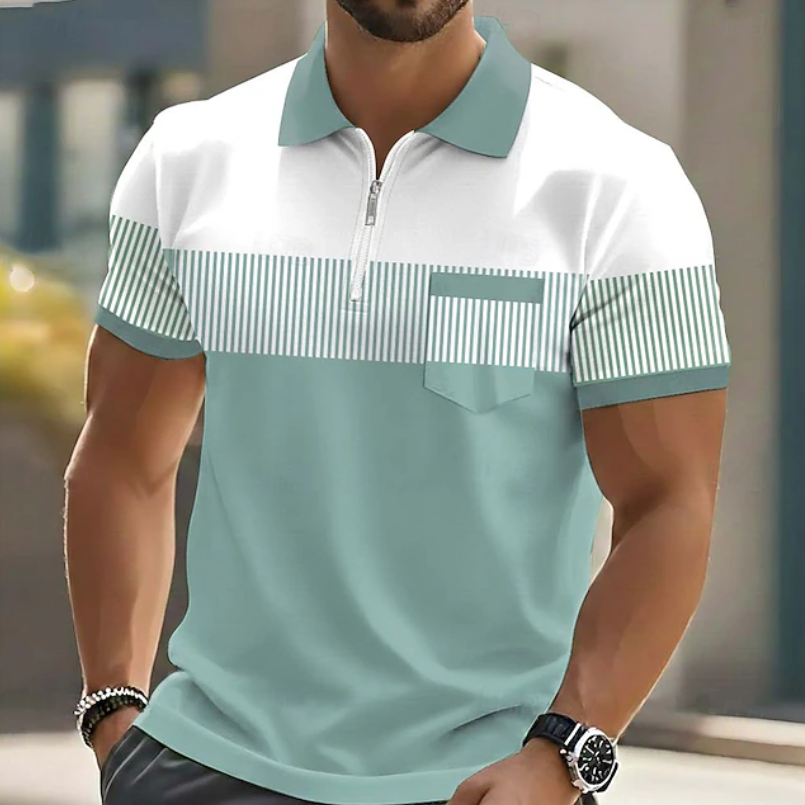 Barnaby striped zip henley - back view