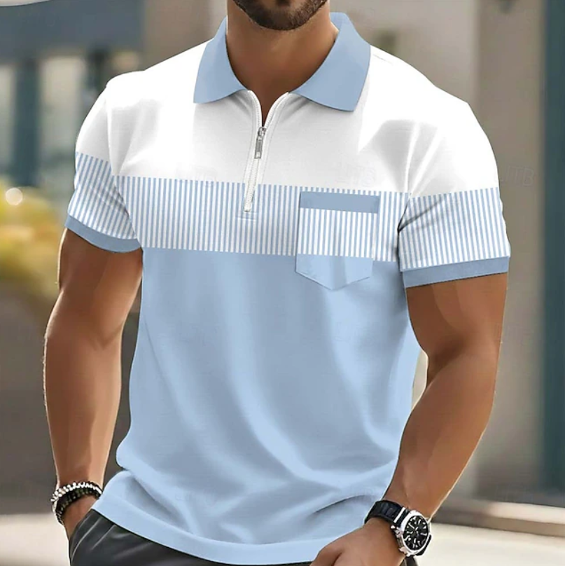Barnaby striped zip henley - detail view