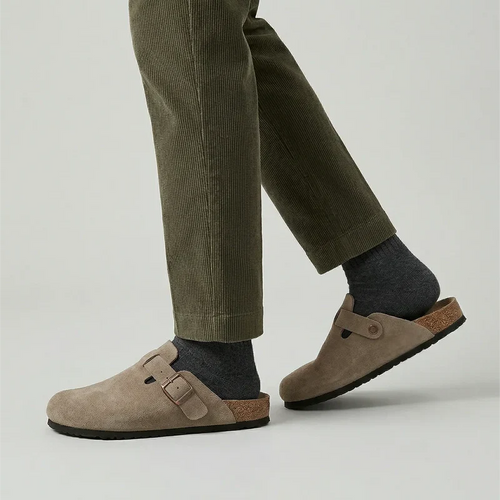 Basira unisex suede clogs - side view