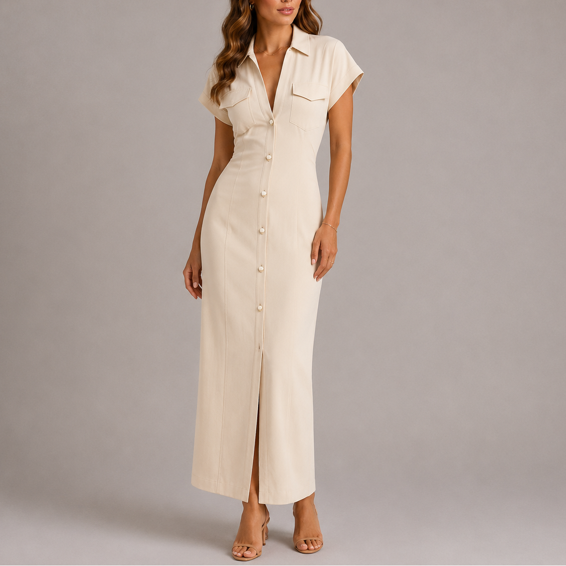Beatrix tailored shirt midi dress - back view