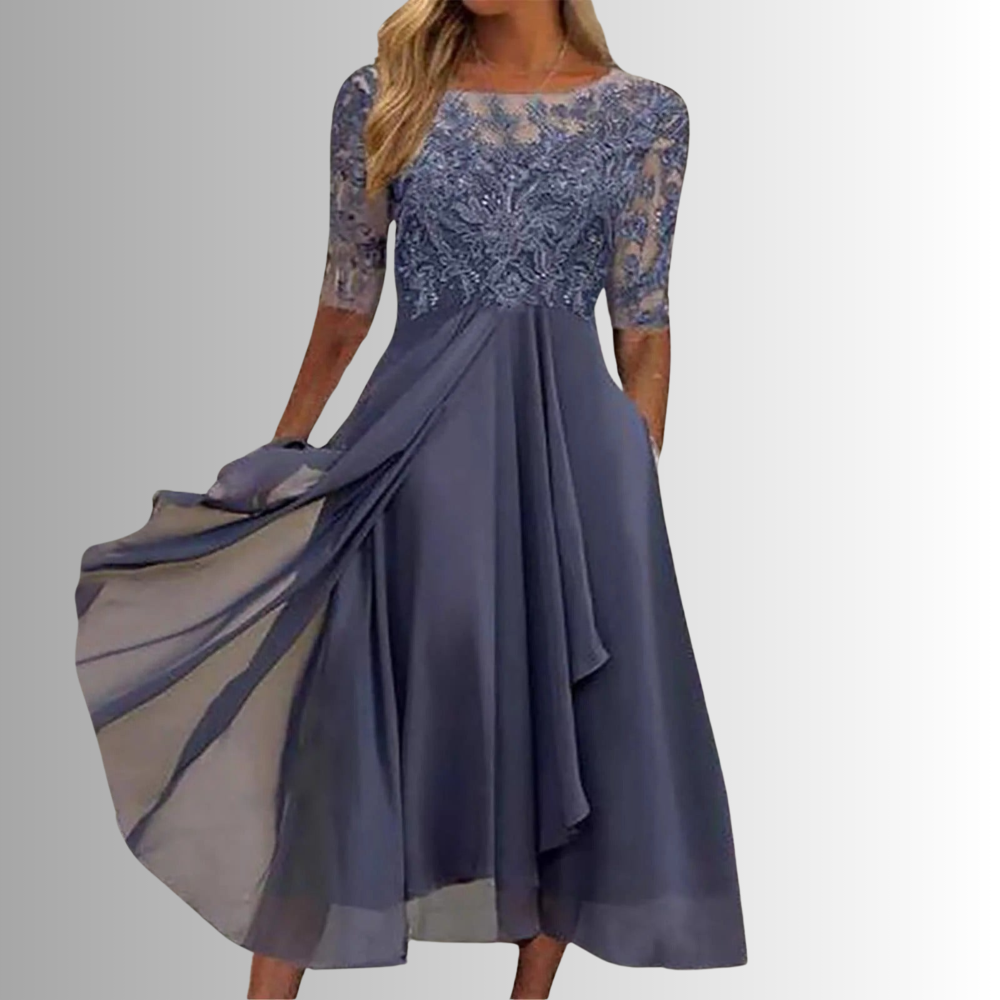 Beatriz lace bodice midi dress sheer sleeves - color options