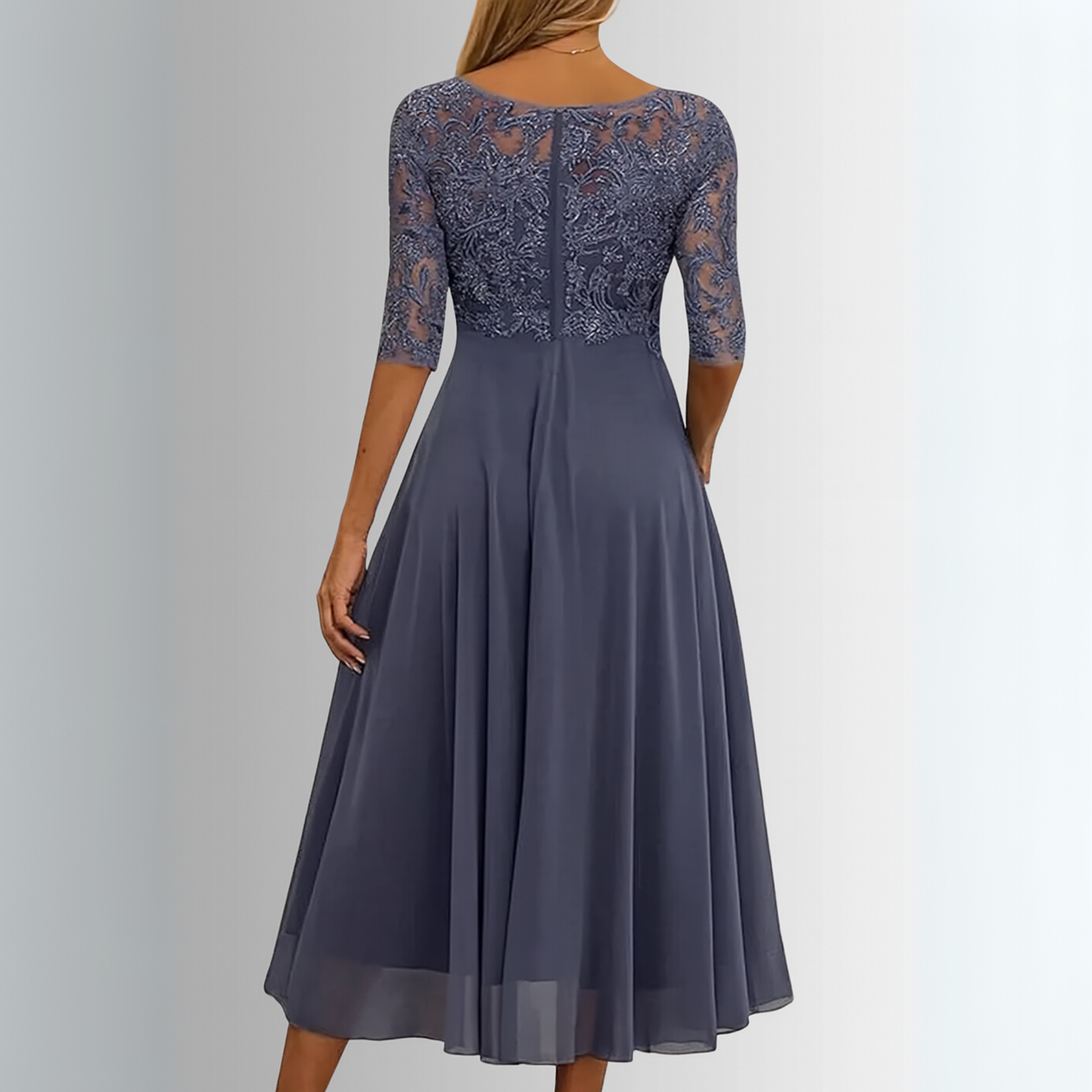 Beatriz lace bodice midi dress sheer sleeves - styled outfit