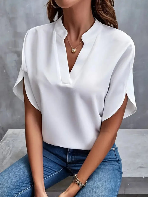 Benedikta silky V-neck blouse - front view