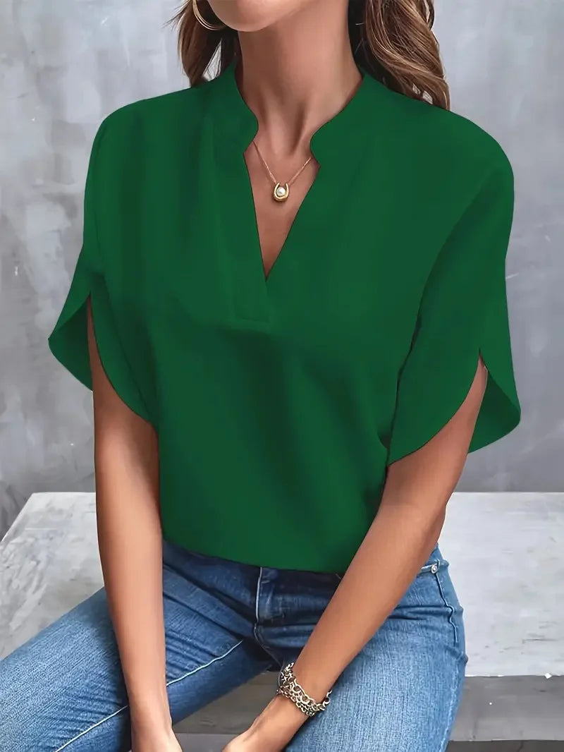 Benedikta silky V-neck blouse - back view