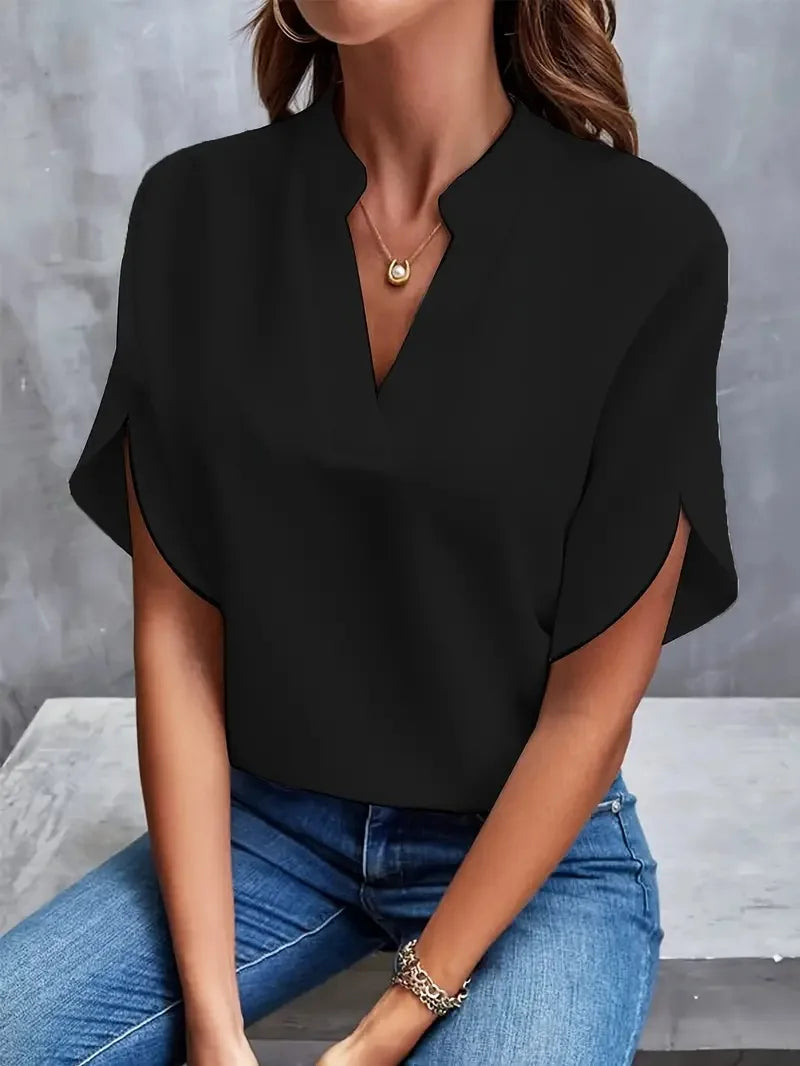 Benedikta silky V-neck blouse - detail view